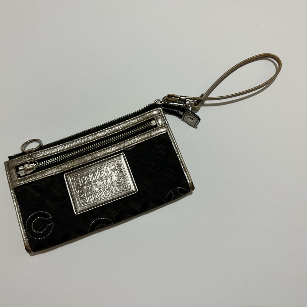 COACH Poppy Black and Silver Wristlet